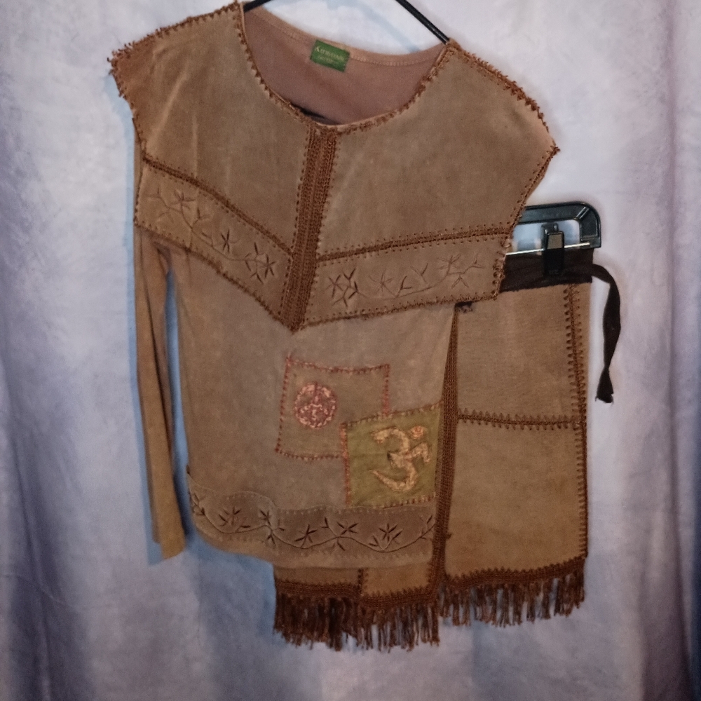 Kathmandu Imports Vintage 2pc Boho Hippie Fringe Patchwork Skirt Set‎